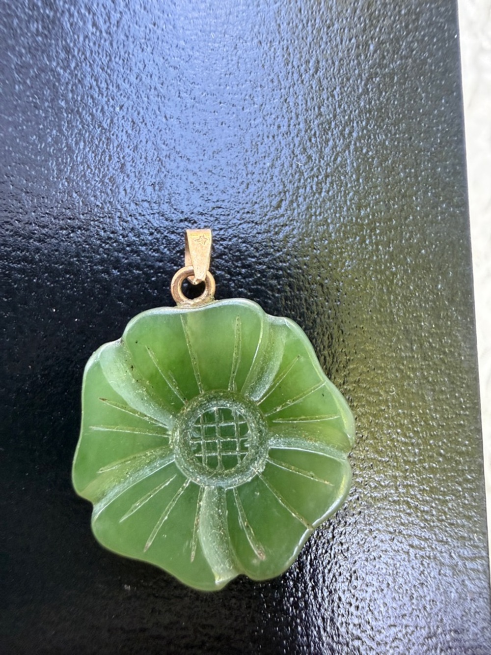 Green Jade Pendant Necklace - 14k Gold Accent